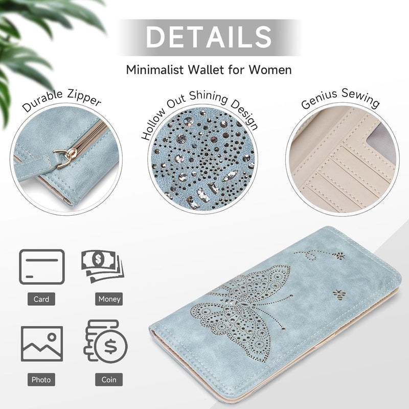 KITEVIUN RFID Wallet Women Ultra Slim Thin Womens Wallet Compact Clutch Long Ladies Wallet for Women BLUE - Image 4
